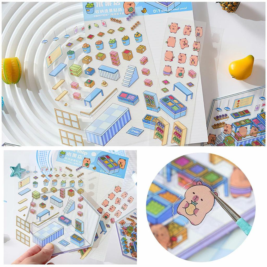 Zxvskr 8 Sets DIY 3D House Stickers Cartoon Colourful Convenience Fruit Flower