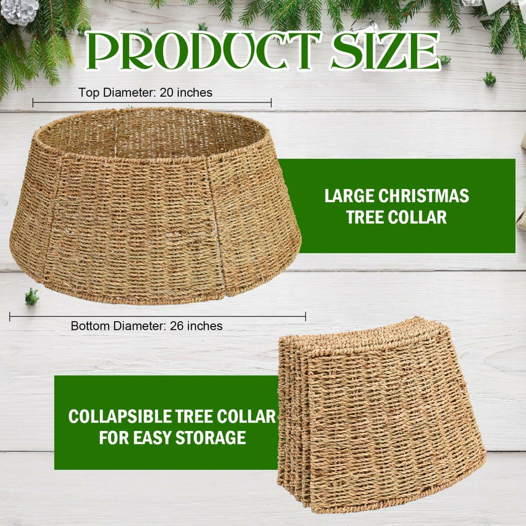 Rocinha Rattan Christmas Tree Collar 26" Rustic Farmhouse Style Seagrass Large