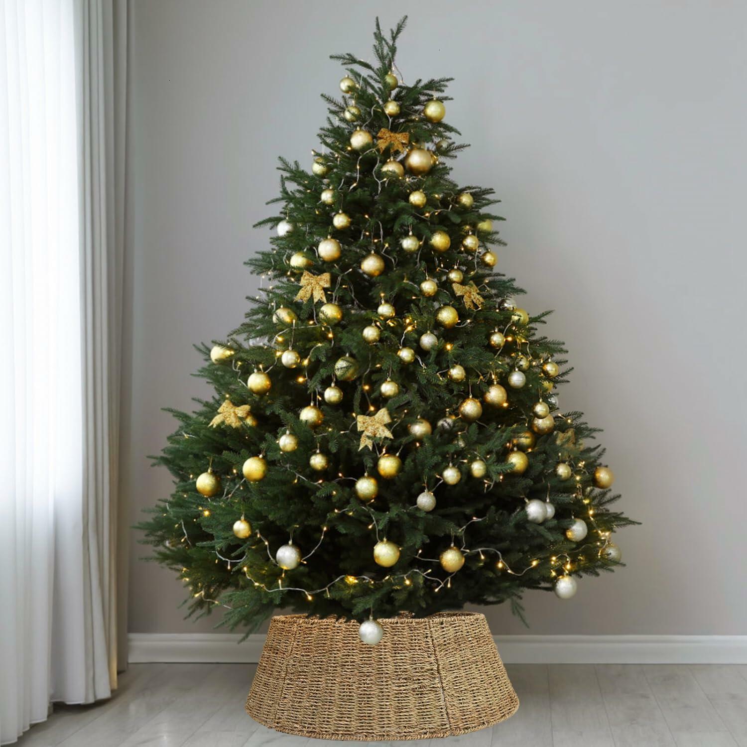 Rocinha Rattan Christmas Tree Collar 26" Rustic Farmhouse Style Seagrass Large
