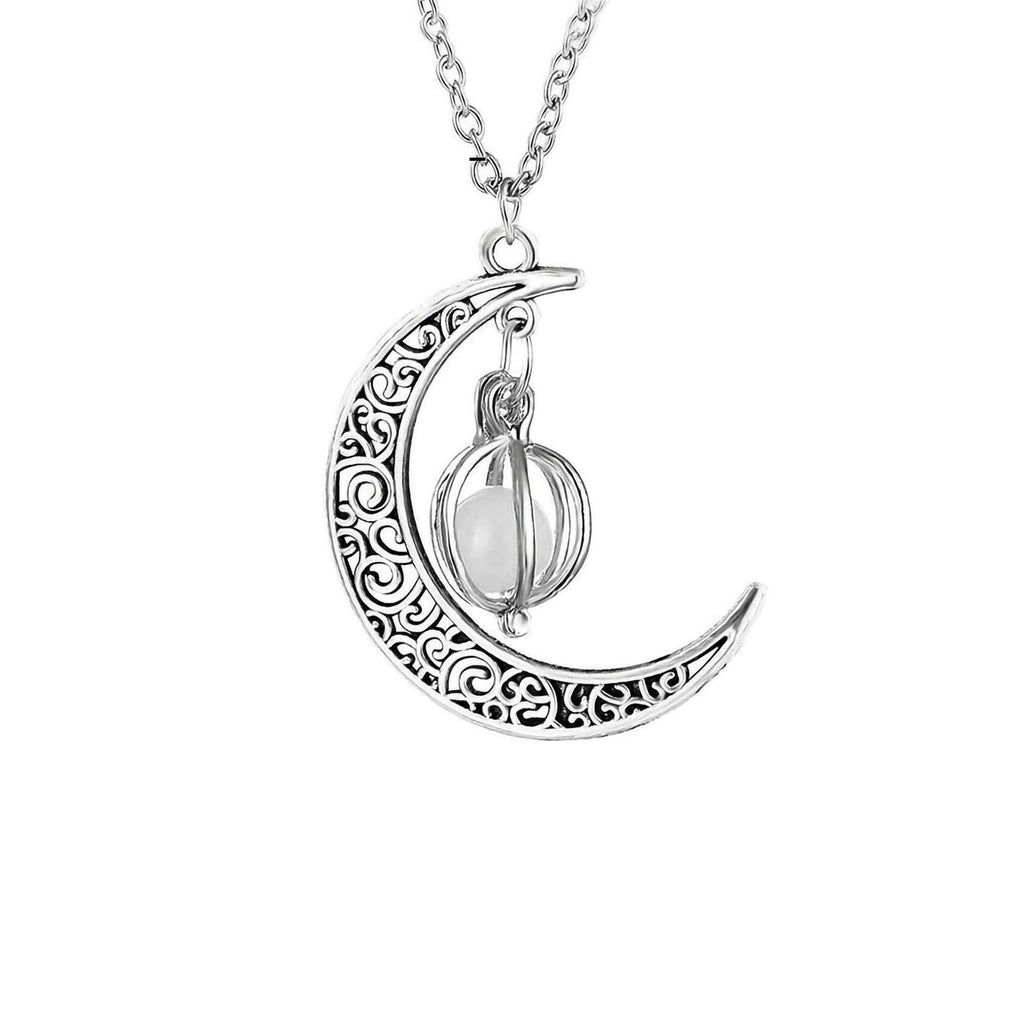 Anvirtue Moonstone Glow Necklace Pendant Chain Green Healing Quartz Alloy