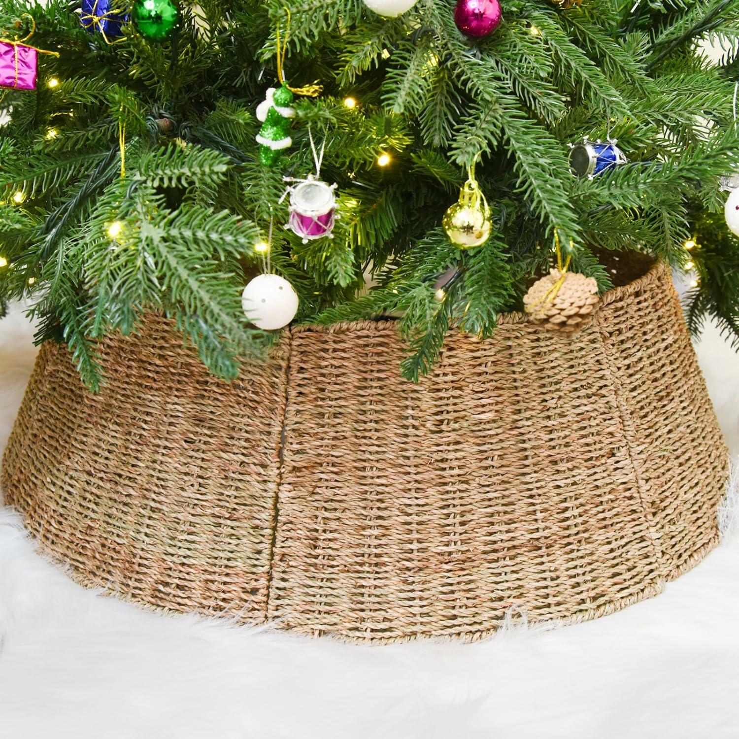 Rocinha Rattan Christmas Tree Collar 26" Rustic Farmhouse Style Seagrass Large