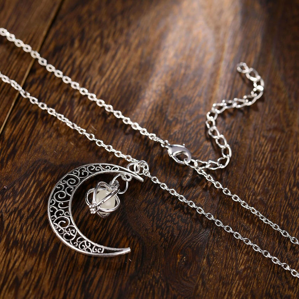 Anvirtue Moonstone Glow Necklace Pendant Chain Green Healing Quartz Alloy