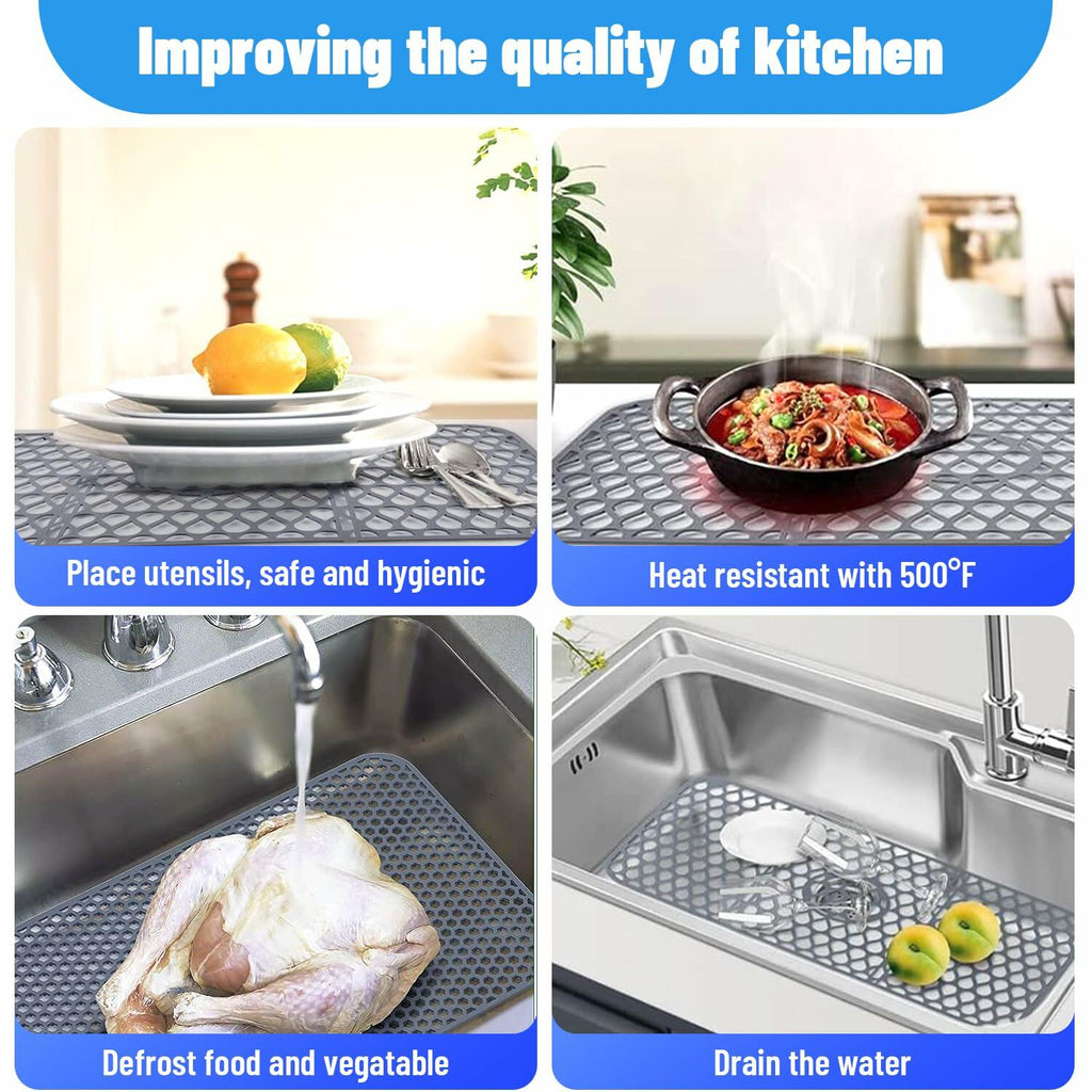 YIRAYUETT Silicone Non-Slip Kitchen Sink Grid Mat 25.9x13.7 Gray