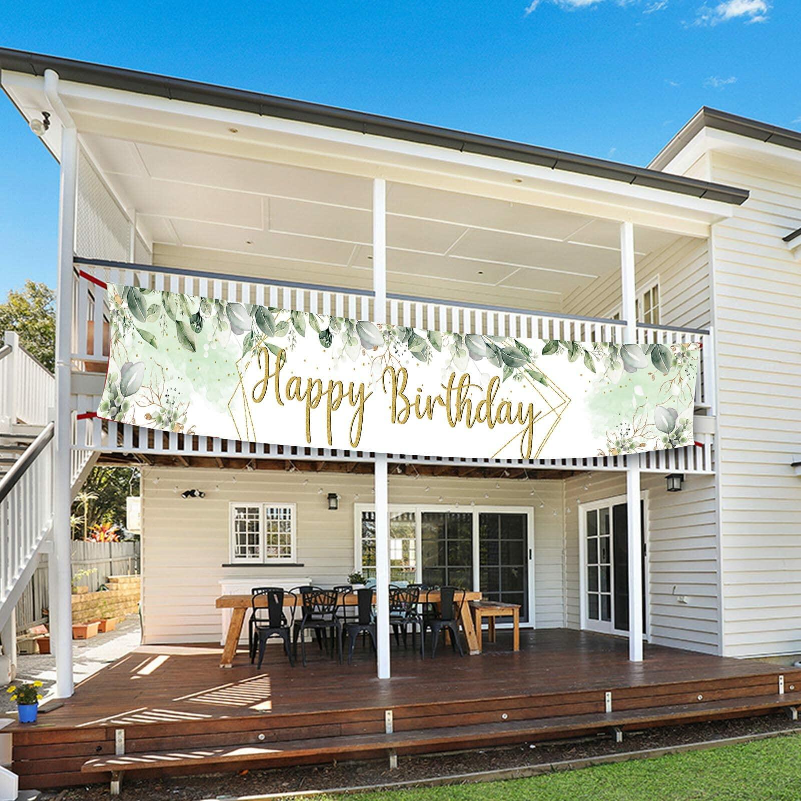 VOUORON Happy Birthday Banner 118in x 20in Greenery Succulent Eucalyptus