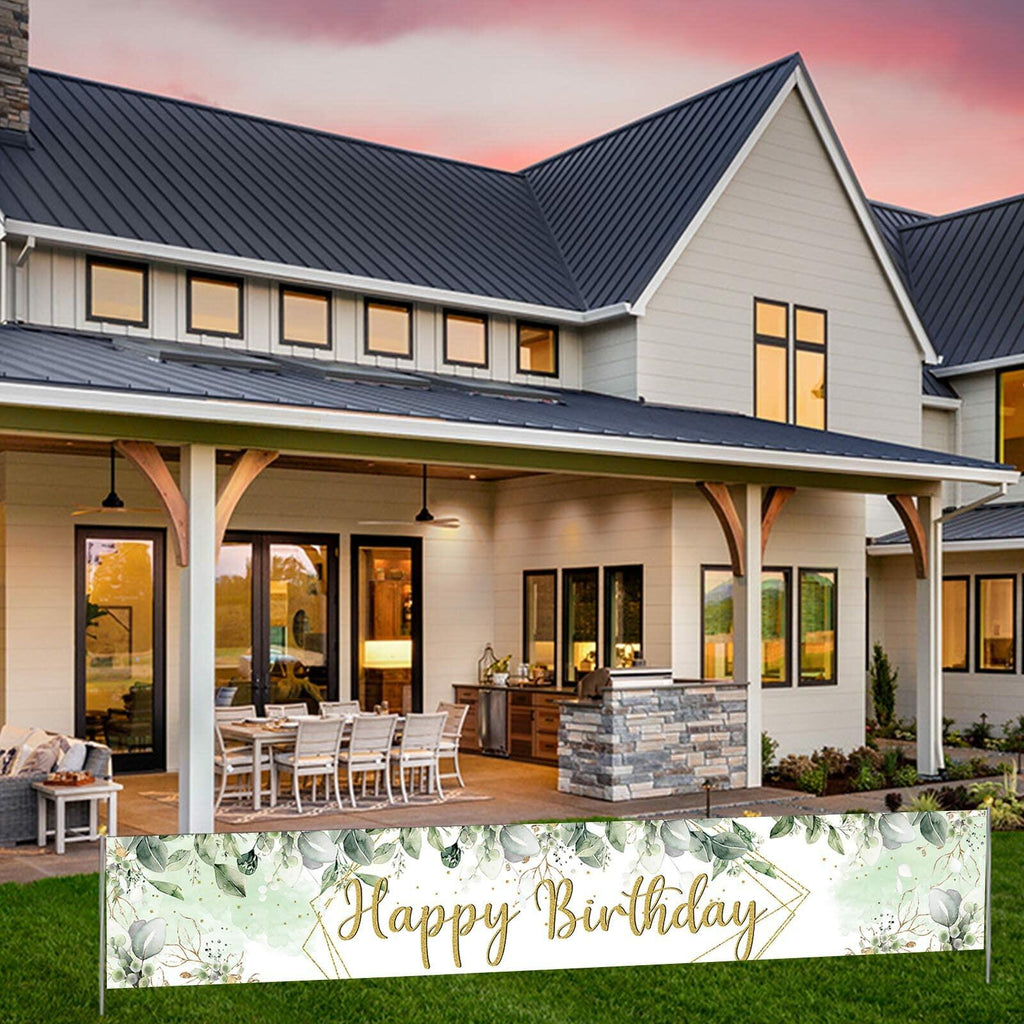VOUORON Happy Birthday Banner 118in x 20in Greenery Succulent Eucalyptus