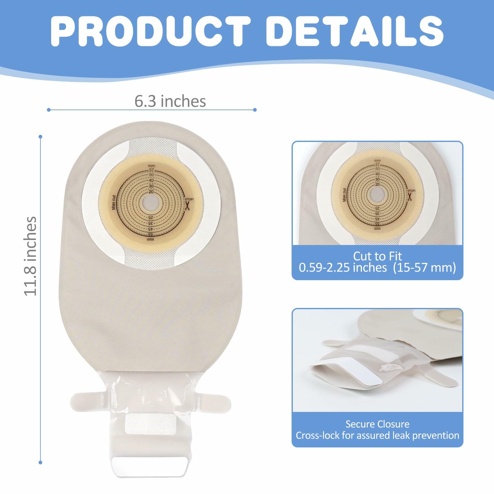 Willowbrook Charite 30 PCS Drainable Ostomy Pouches 12" Grey Cut-to-Fit