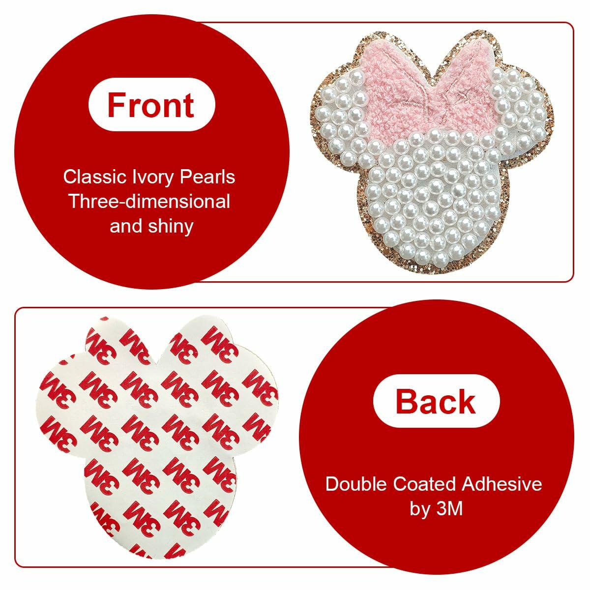 noxozoqm 2 Inch Bead Embroidered Patch Pink Pearl Glitter Edge 1Pc