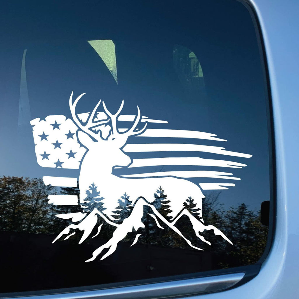 Bad Fish American Flag Buck Deer Car Decal White 1 Vinyl Sticker