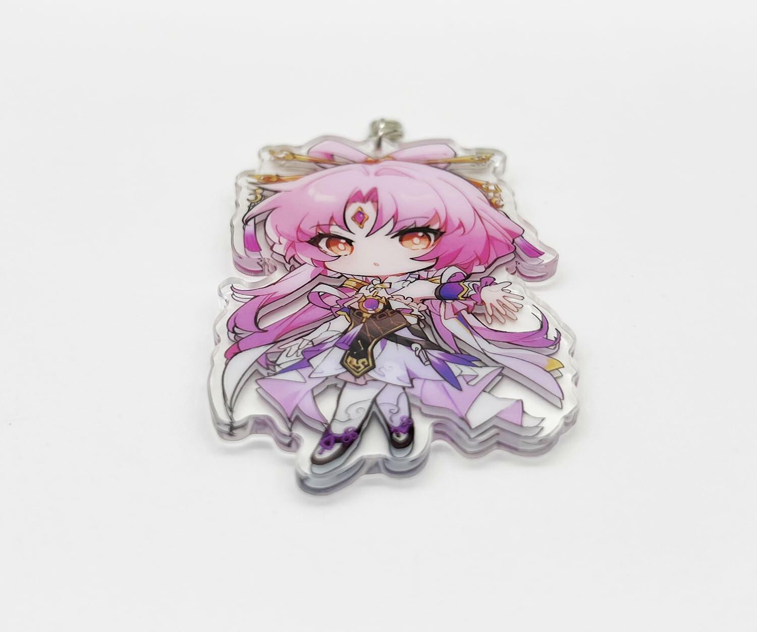 YJacuing Honkai Star Rail Chibi Cute Acrylic Stand Figure Keychain Pink Fu Xuan