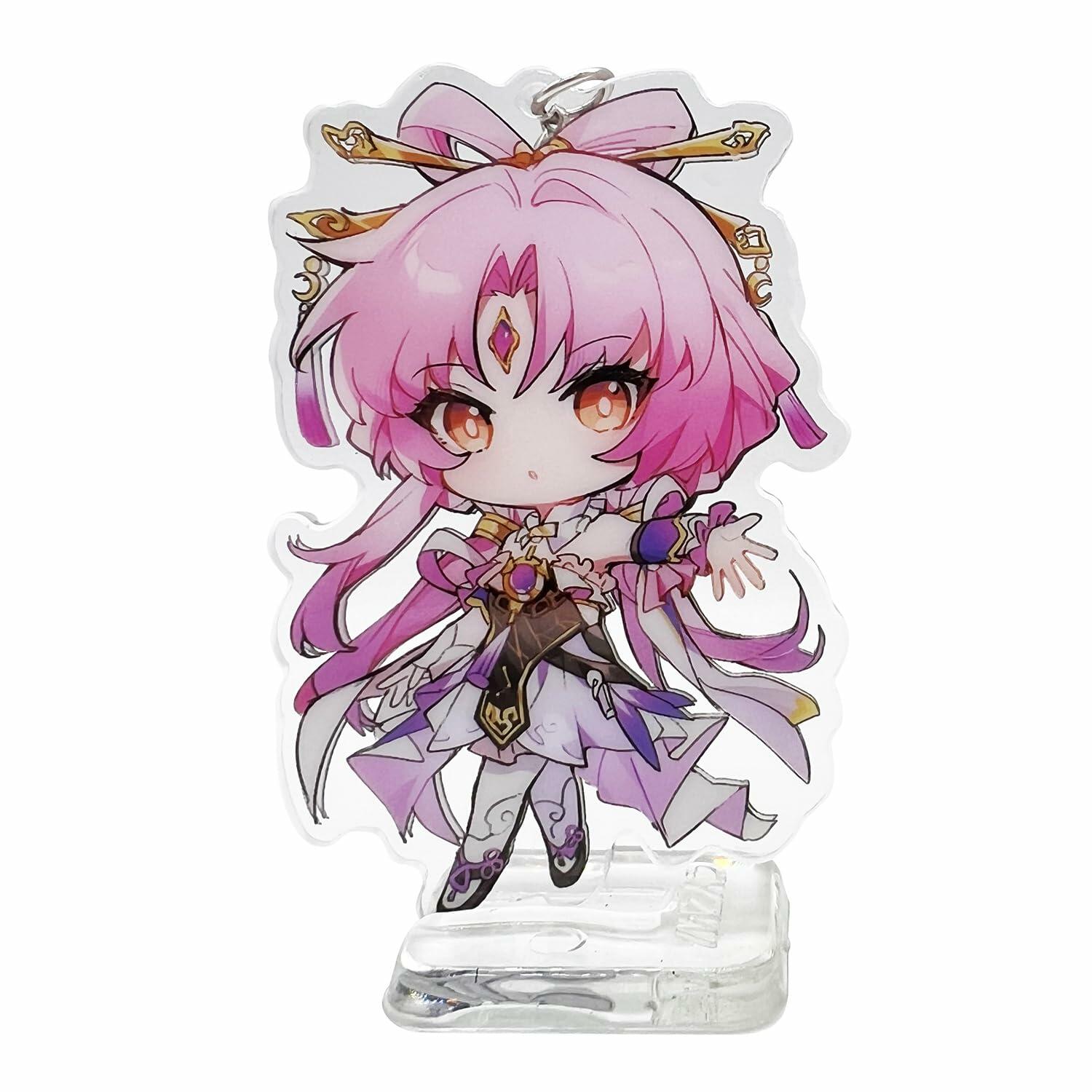 YJacuing Honkai Star Rail Chibi Cute Acrylic Stand Figure Keychain Pink Fu Xuan