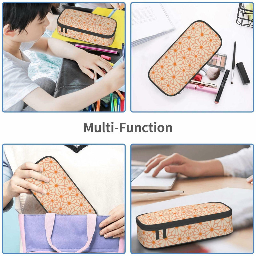 VOL&BASS Orange Flower Large Pencil Case Big Capacity Back To School