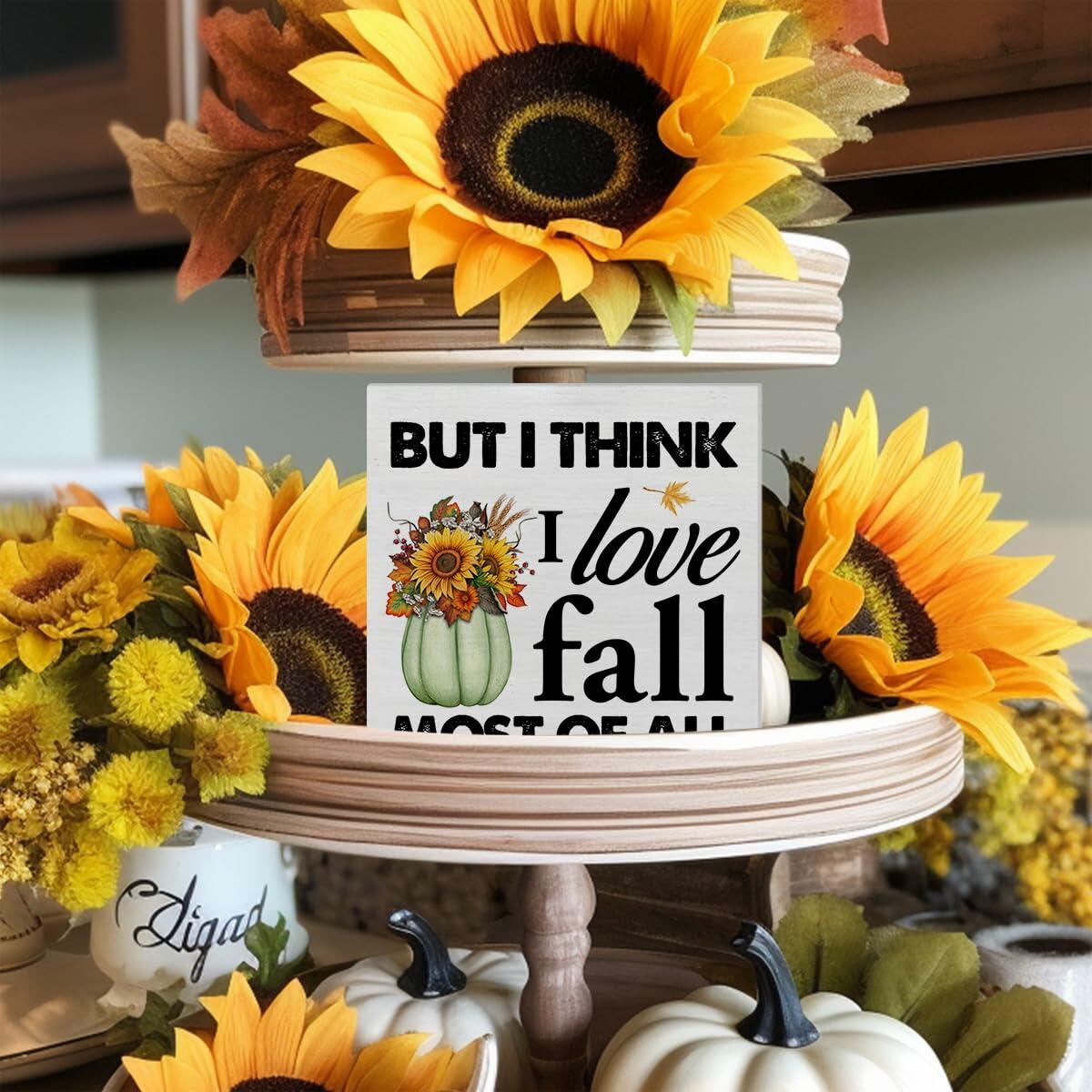 Heijie Fall Wood Box Sign Art Farmhouse Autumn Pumpkin Decor 5x5 Inches