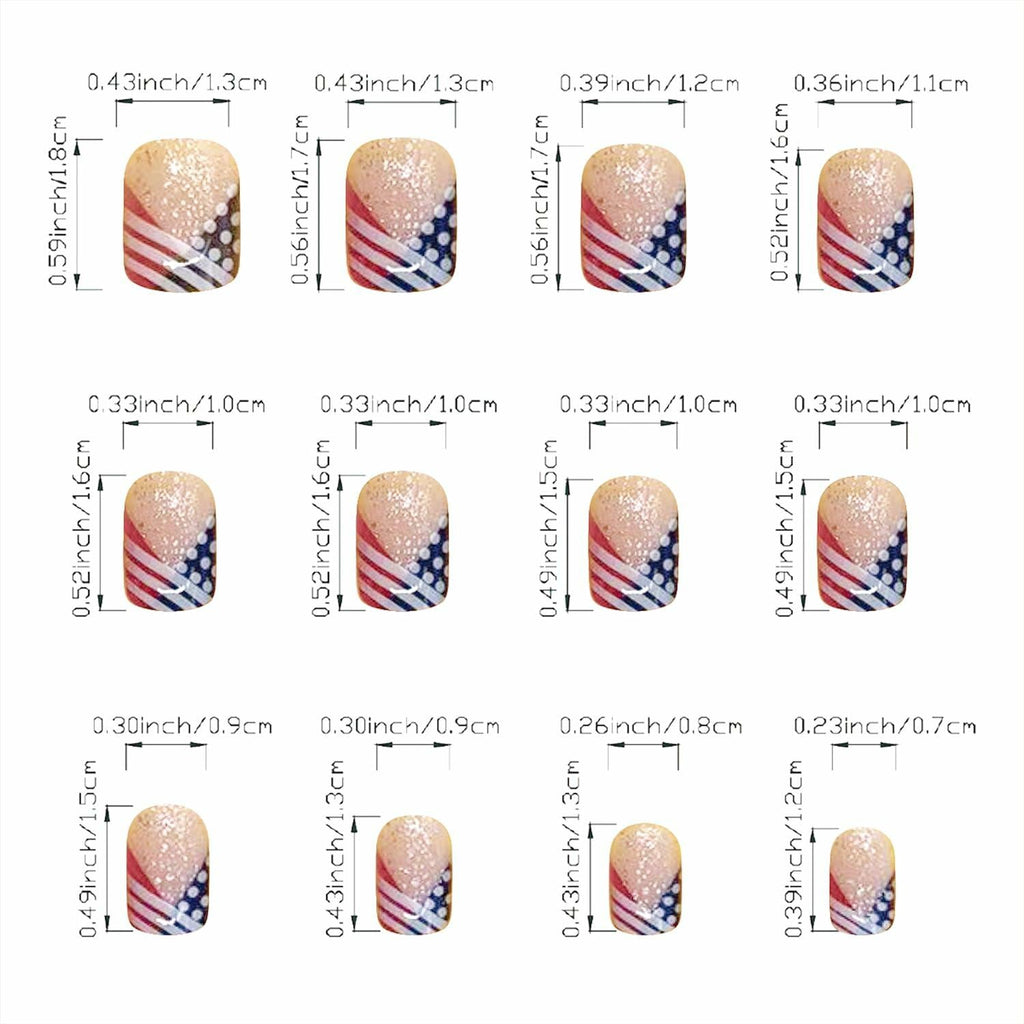 Independence Day Press On Nails Short Square USA Flag Patriotic Design