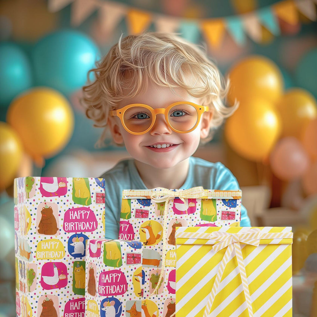 LaRibbons Reversible Birthday Wrapping Paper 17in x 33ft Birthday Star Color