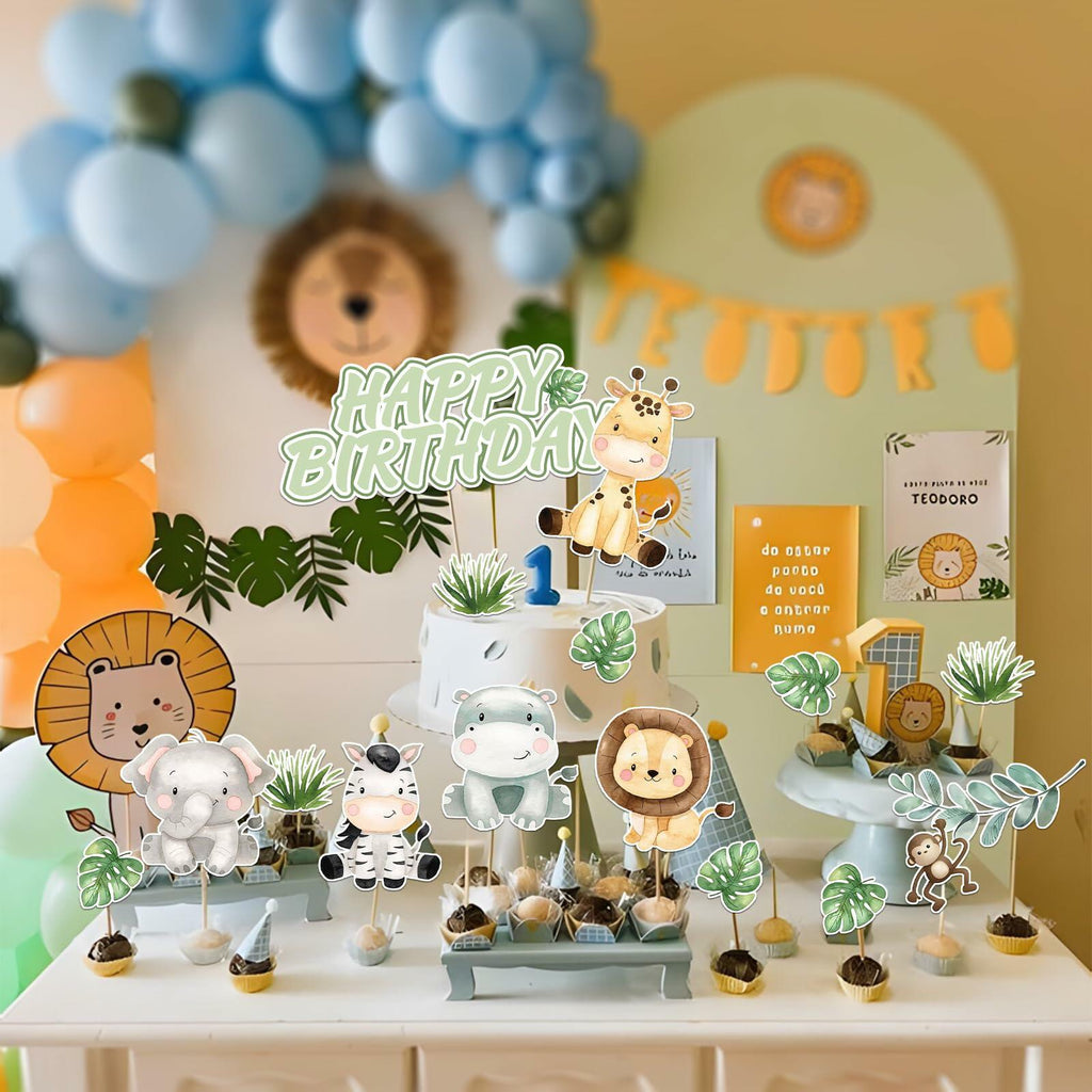 Usoway Jungle Animal Cake Topper Safari Wild Animals Pastel Cardstock