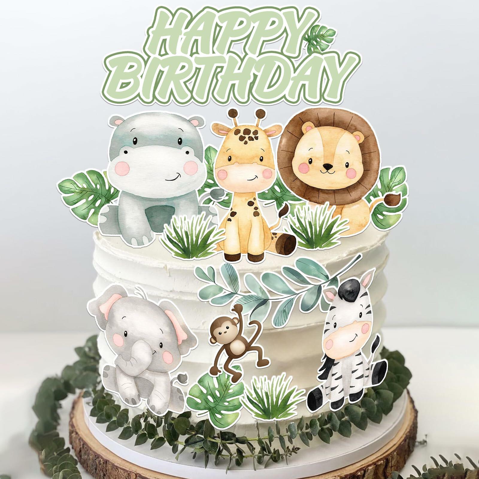 Usoway Jungle Animal Cake Topper Safari Wild Animals Pastel Cardstock