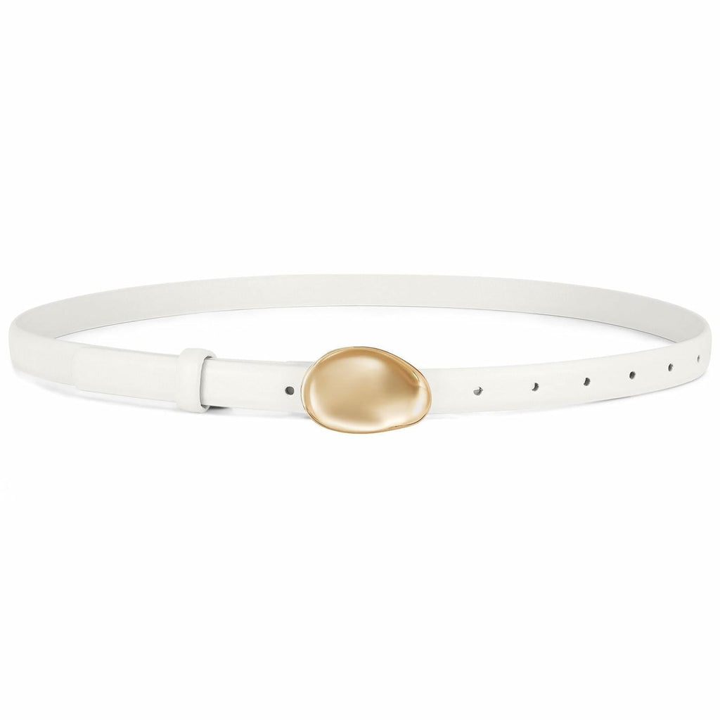 WERFORU Women Skinny Faux Leather Belt Gold Buckle 0.7" Width Size 36-42"
