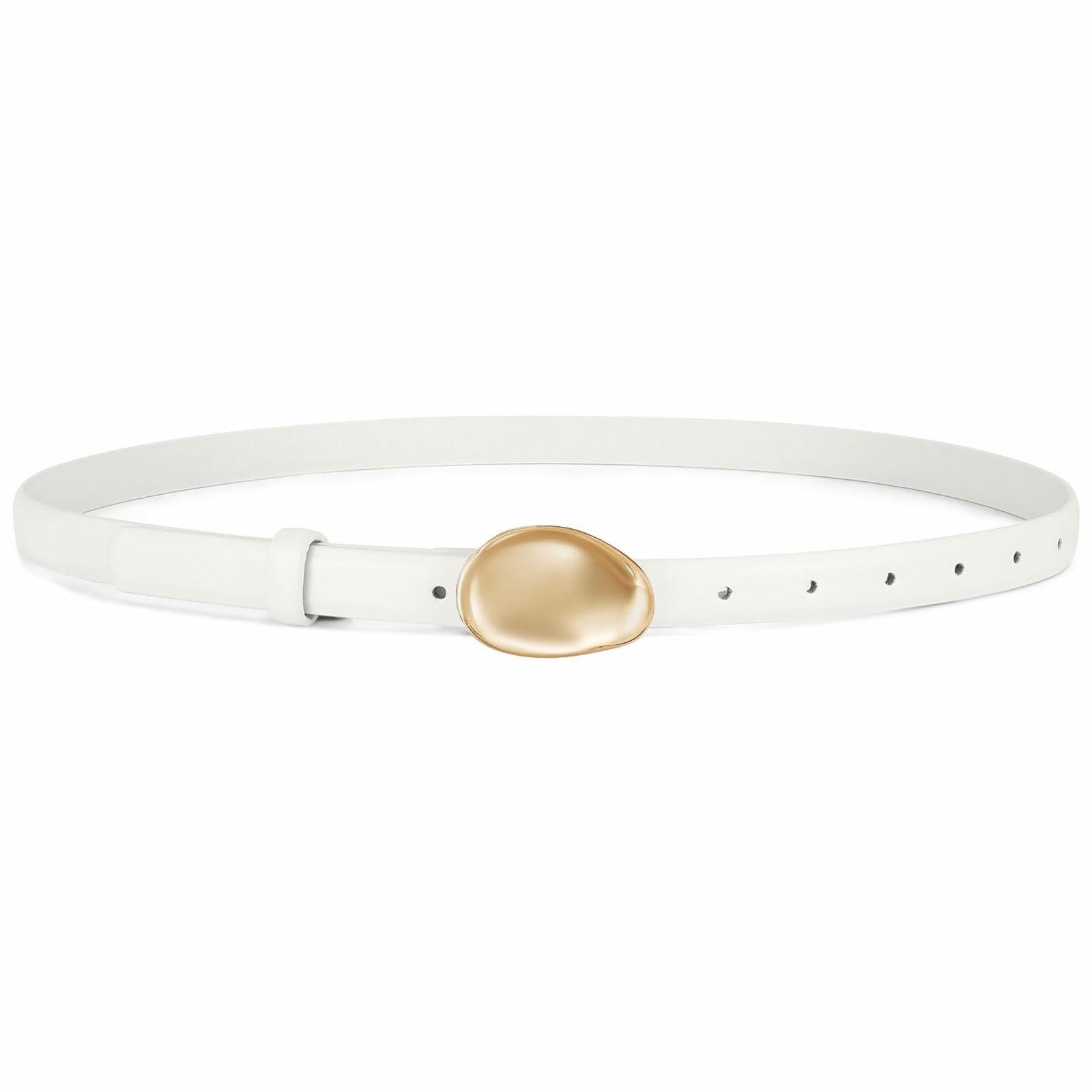 WERFORU Women Skinny Faux Leather Belt Gold Buckle 0.7" Width Size 36-42"
