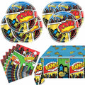 Generic 41pcs Blue Superheroes Birthday Party Tableware Plates Napkins Cloth
