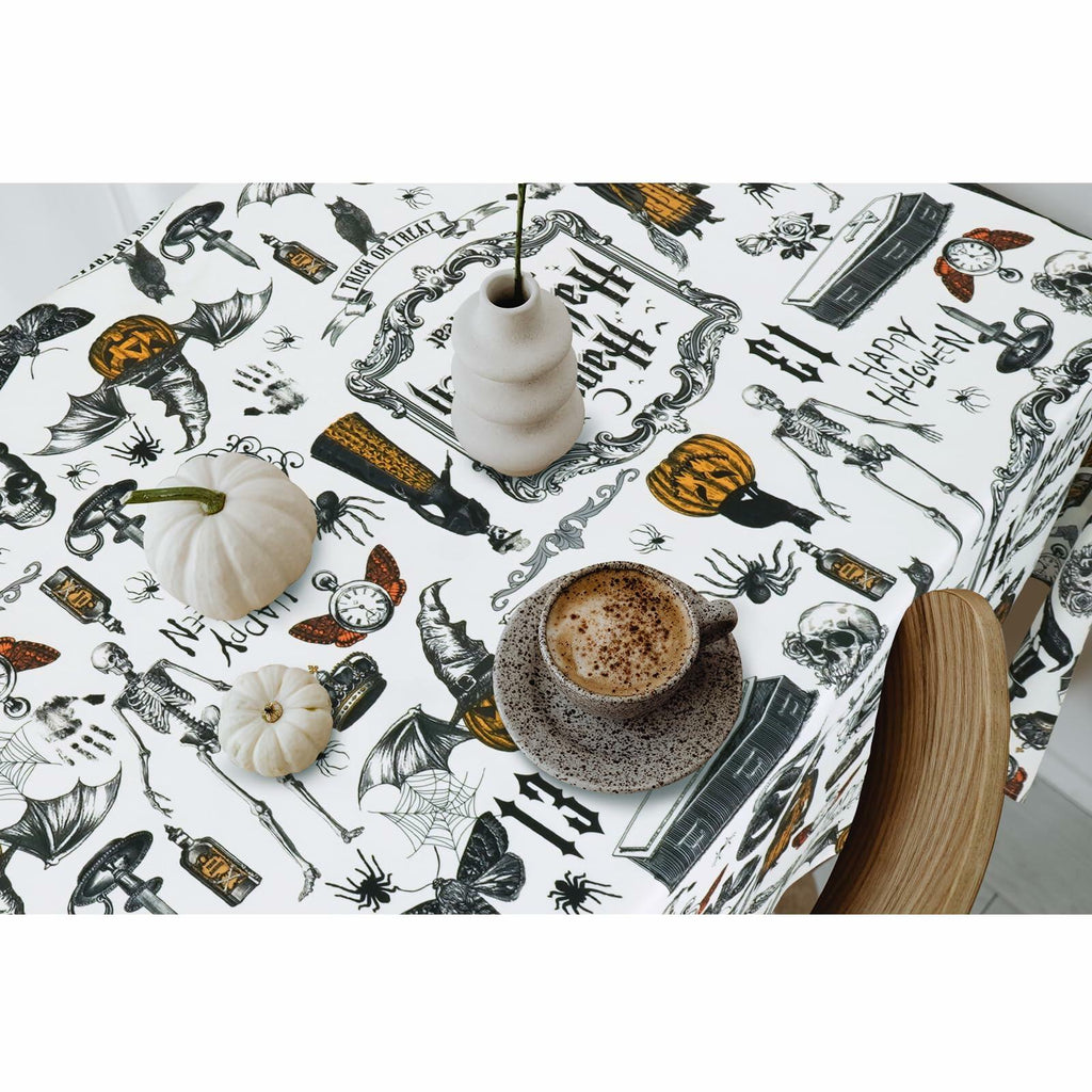 aoselan Halloween Waterproof Tablecloth Skeleton Spider Web 60x102 Inch