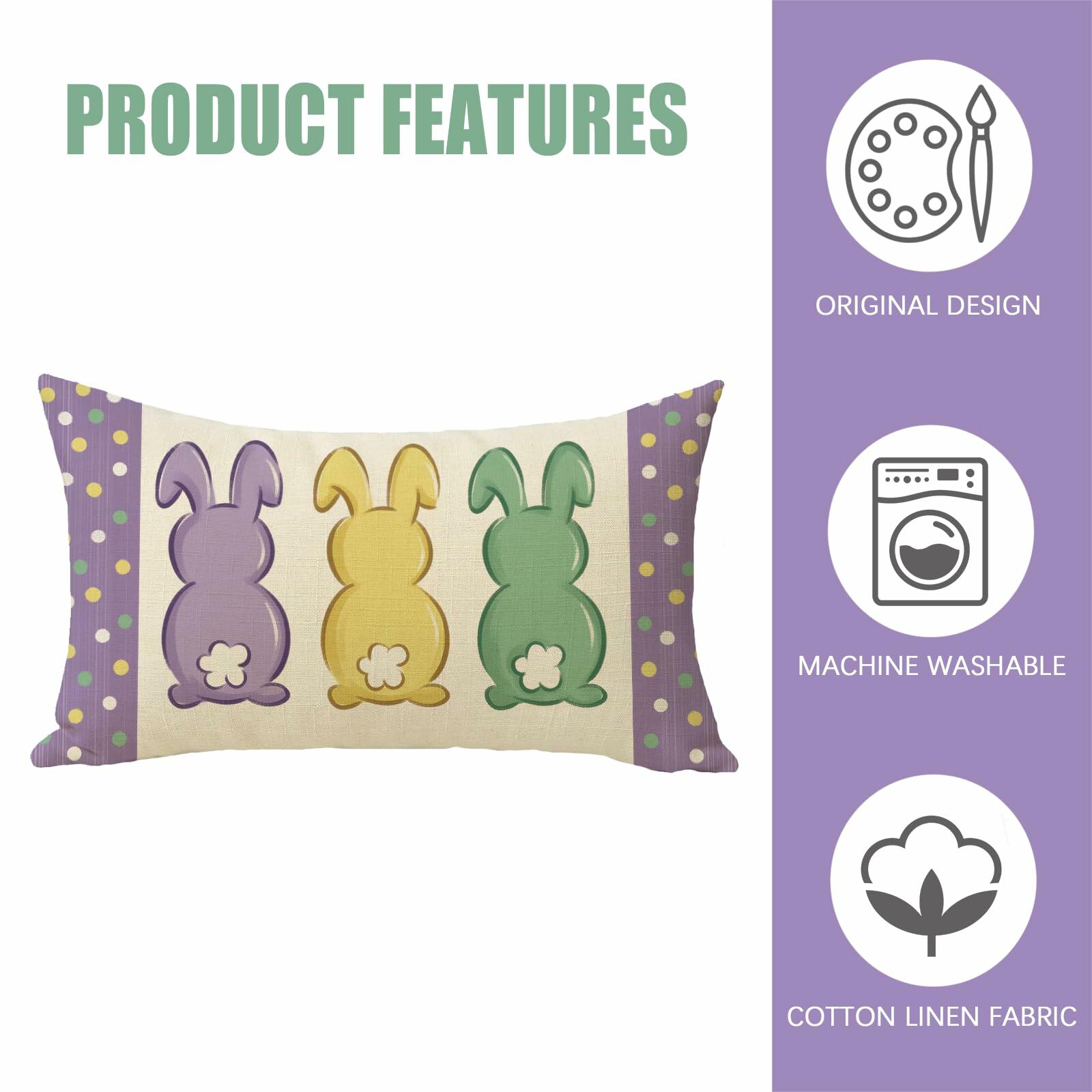 Fahrendom Easter Peeps Bunny Lumbar Pillow Case12x20 Purple Rabbit Cotton Linen