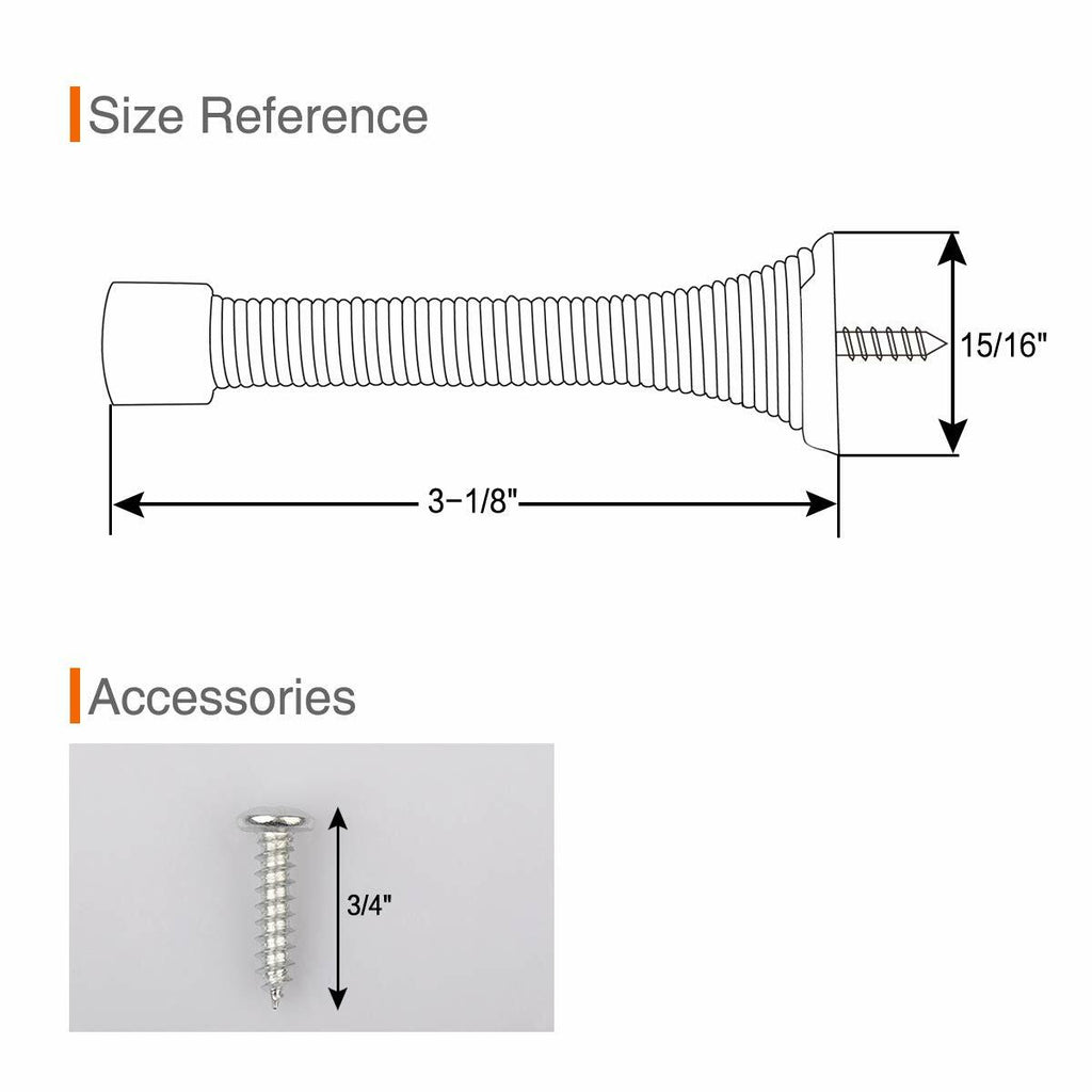 KOVOSCH 10 Pack Spring Door Stopper 3-1/4" Bright Brass Flexible Rubber Tips