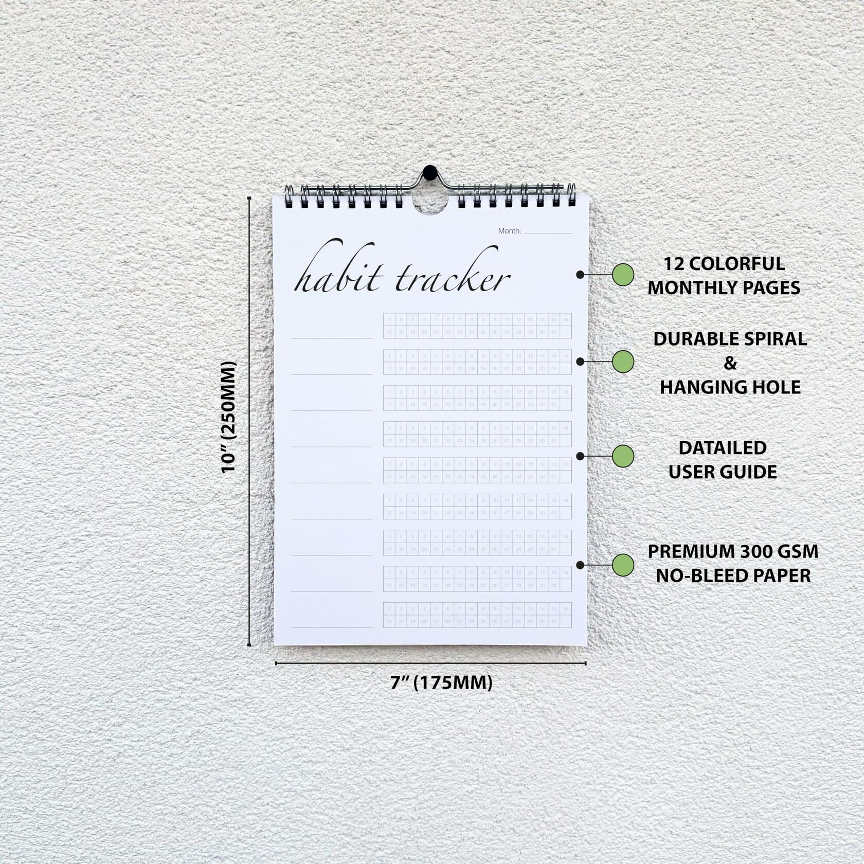 CLEVER SIGNS Habit Tracker Calendar Undated 12 Month Silver Spiral 7x10 Colorful
