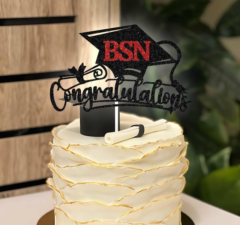 RLXPT Congratulations BSN Cake Topper Black Red Paper Nurse Grad 2025