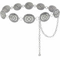 Xiokyo Women Chain Belt Boho Western Metal Silver-Cross Floral Size 27+31in
