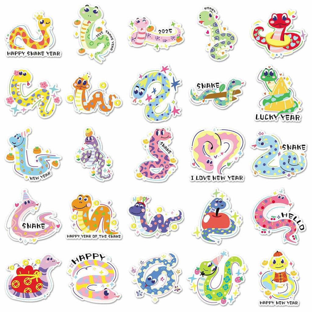 YINFENGKANHAI 50 Pcs Kawaii Snake Stickers Waterproof Vinyl Cartoon Decals