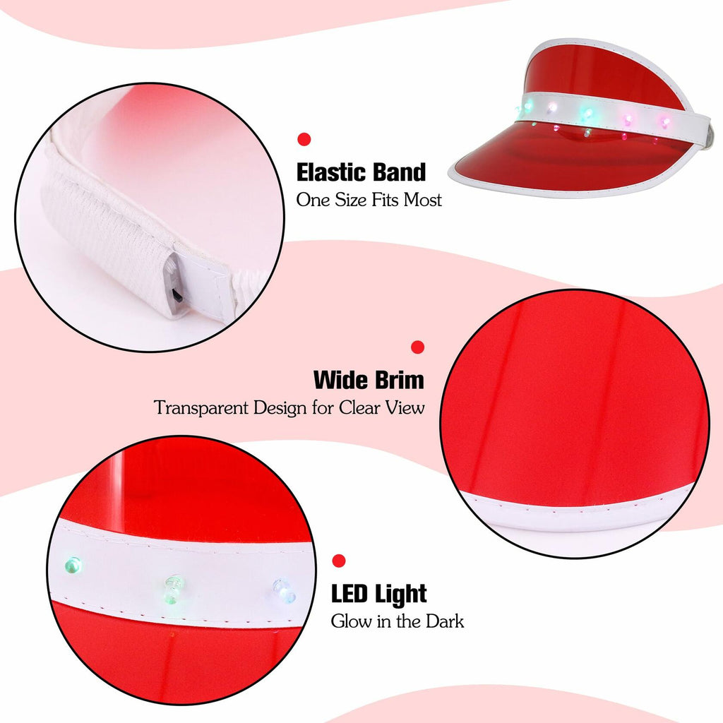 Naimo Sun Visor Hat Red LED UV Protection Outdoor Beach Festival Cap One Size
