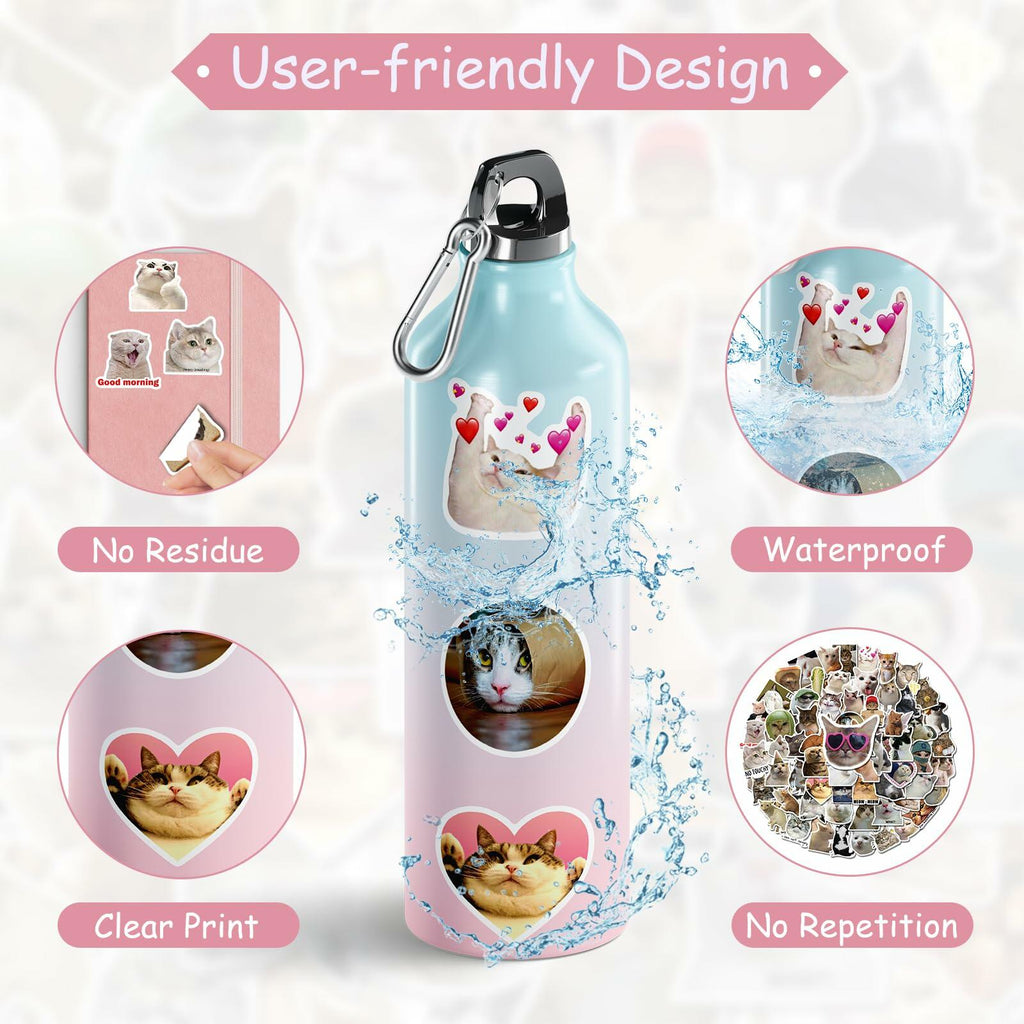 GizmoBox 100pcs Cute Cat Meme Stickers Waterproof Vinyl Decals for Laptop Kids