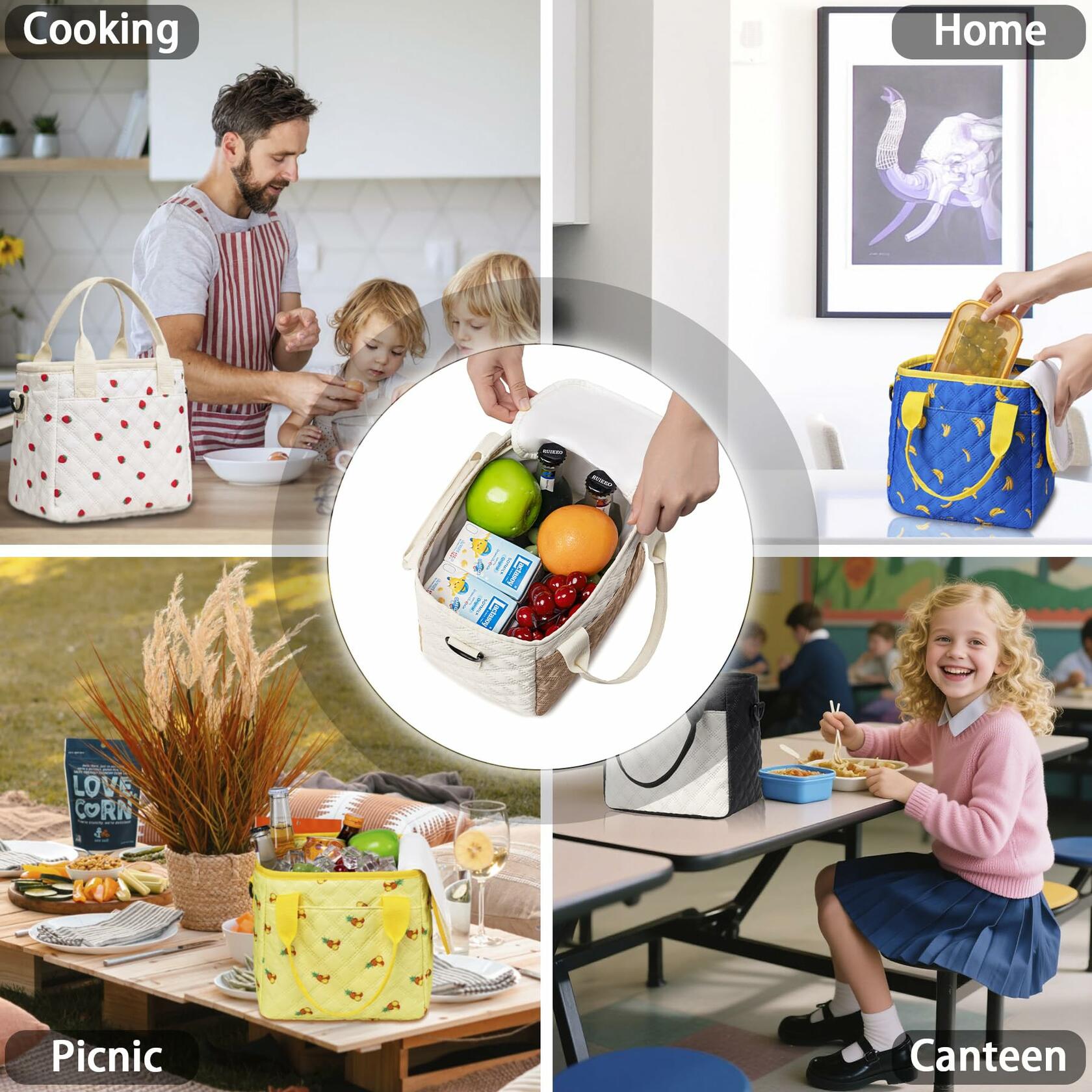 TuErCao Pineapple Insulated Lunch Box Small Portable Lightweight Nylon