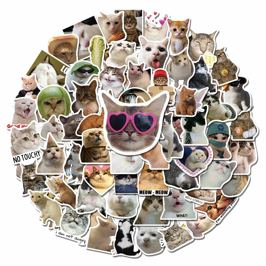GizmoBox 100pcs Cute Cat Meme Stickers Waterproof Vinyl Decals for Laptop Kids