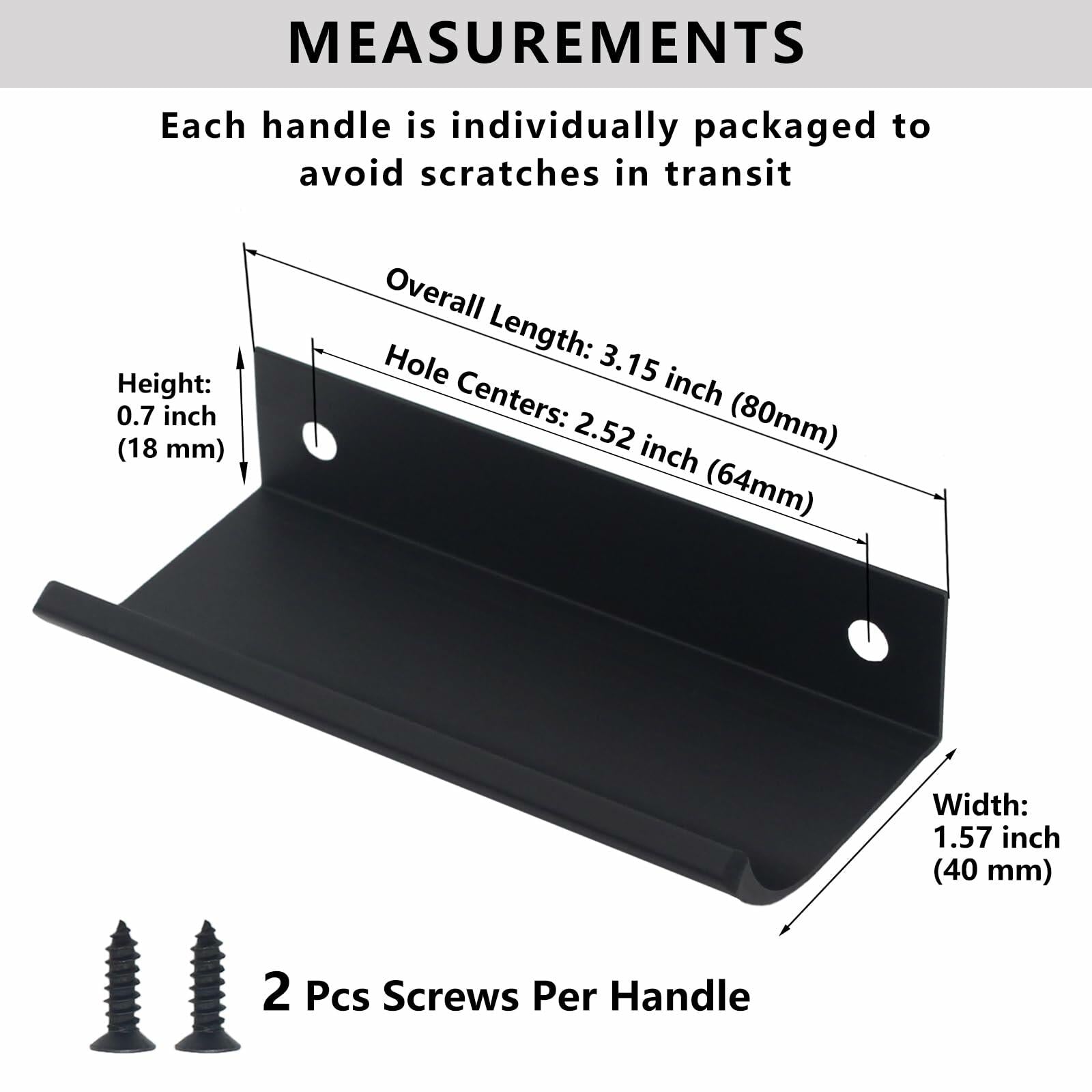 HANIHUA 10 Pcs Black Finger Pulls Drawer Handles 3.15in Aluminum