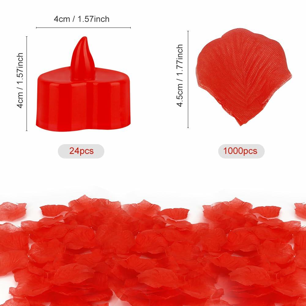 [Like New] LSVGSAK Romantic LED Candle Lights & 1000pcs Red Rose Petals Set