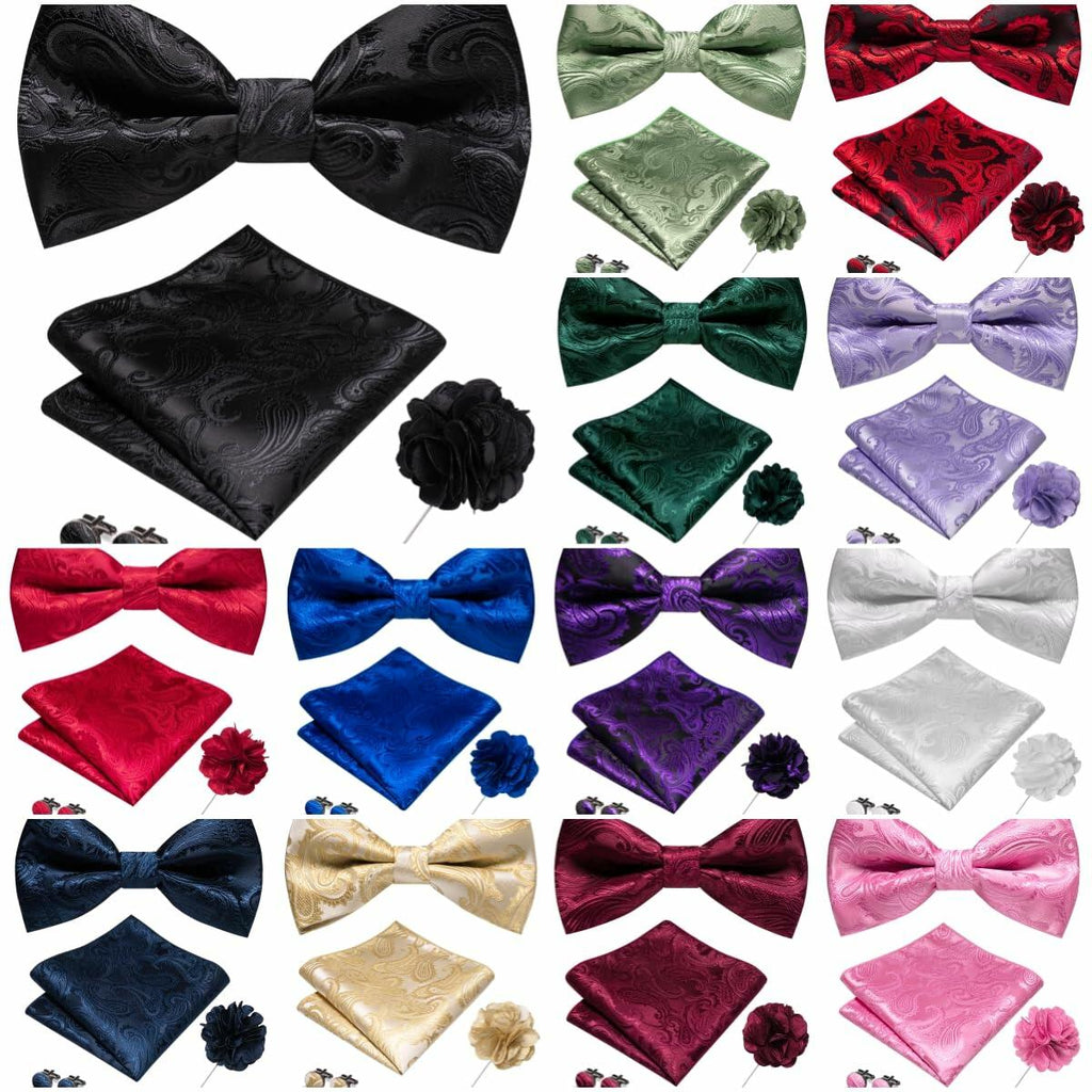 RBOCOTT Royal Blue Paisley Bow Tie Pocket Square Lapel Pin Cufflinks One Size