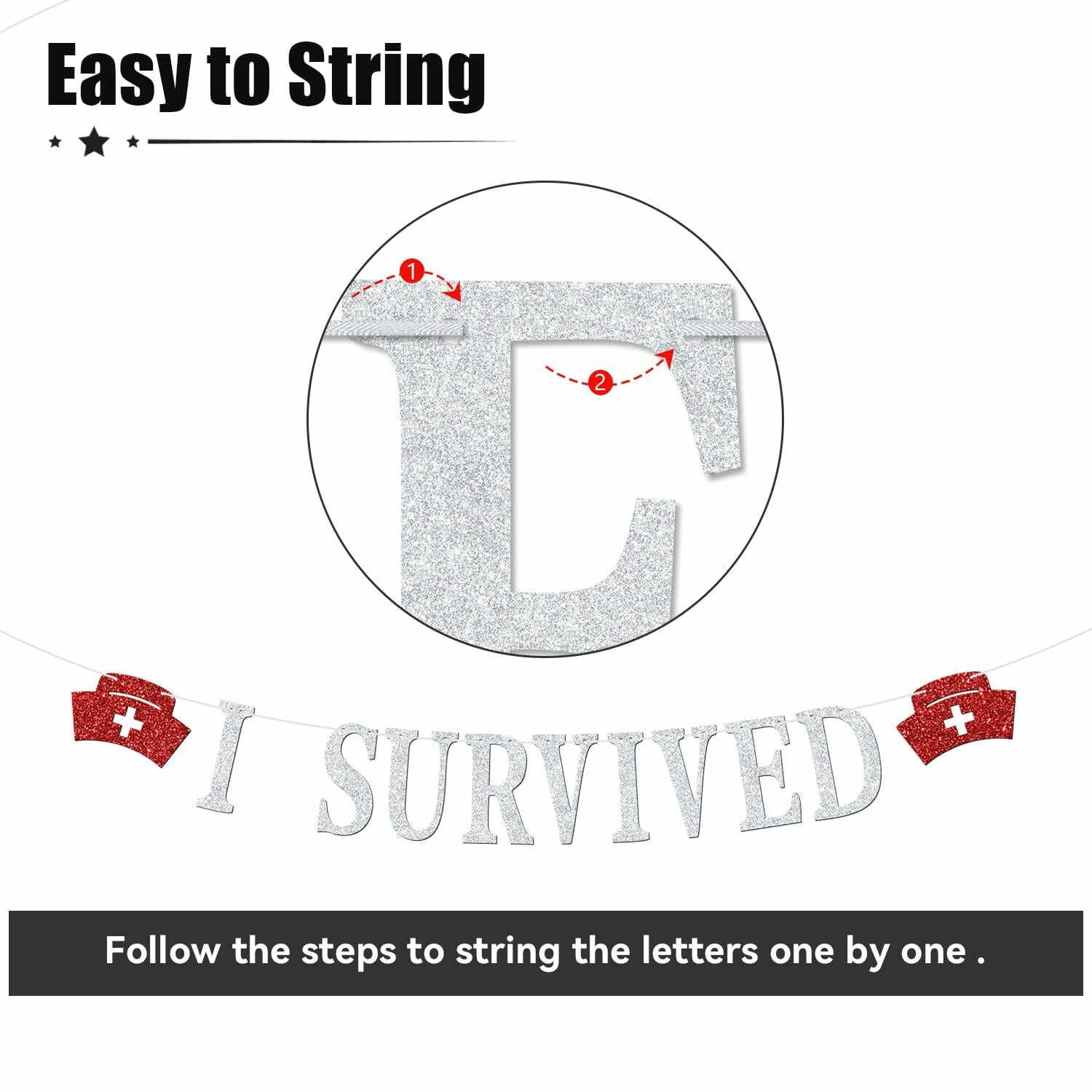 RLXPT I Survived Nursing School Banner Silver Red Congrats Nurse RN Grad 2025