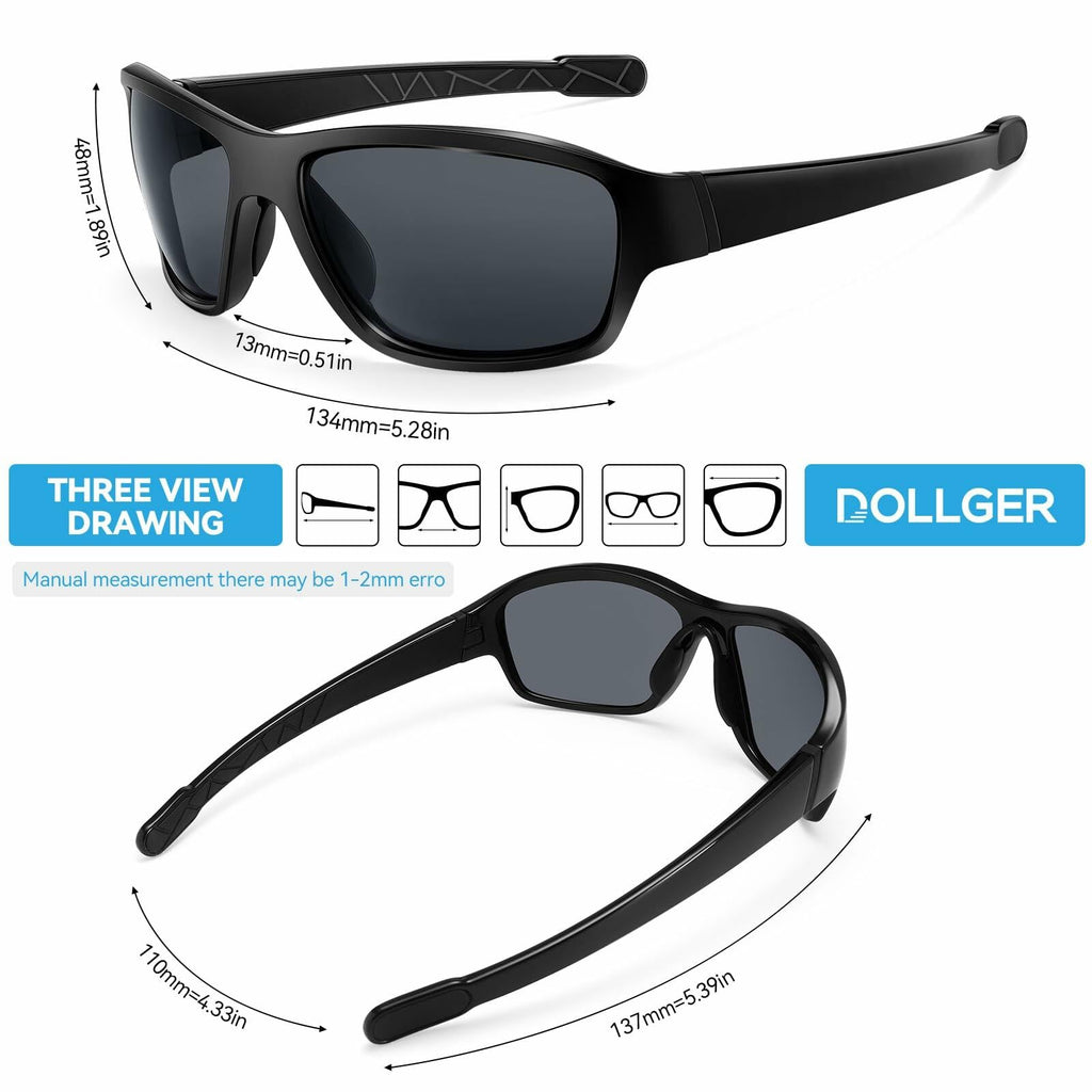 Dollger Polarized Sports Sunglasses Women Running Cycling UV400 Black Wraparound
