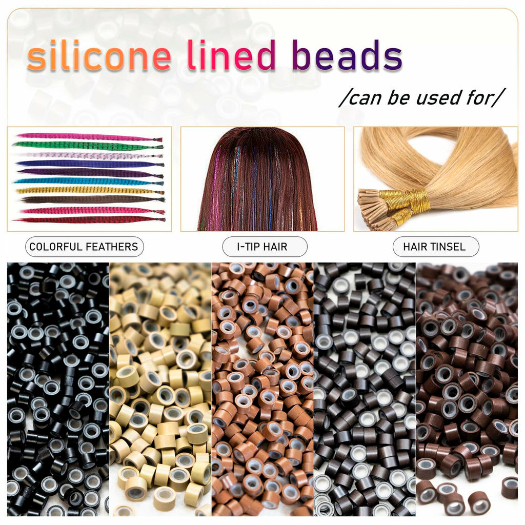 coloryoung 1000pcs 5mm Silicone Lined Micro Beads Hair Extensions Dark Brown