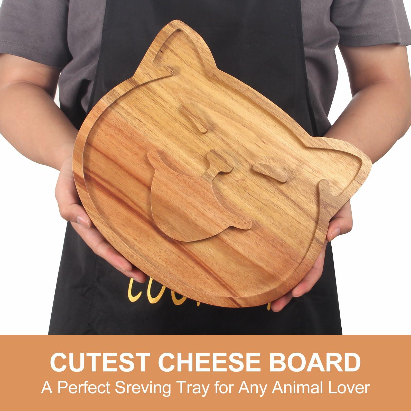 Renawe Decorative Acacia Wood Cheese Plate Serving Tray Large Solid Wood