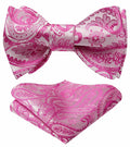 HISDERN Pink Floral Paisley Polyester Bow Tie & Pocket Square Set Size One Size