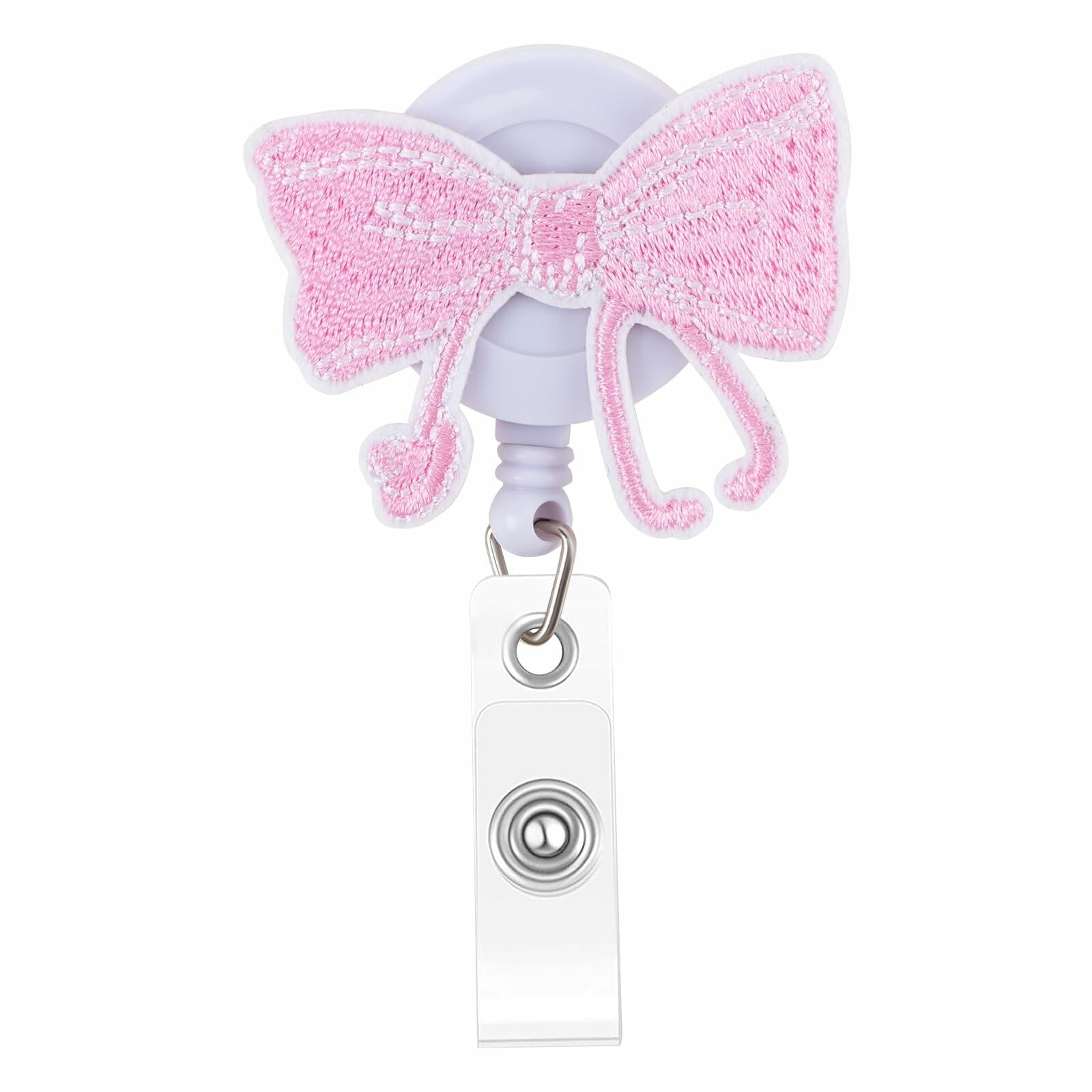 Kimoli Embroidery Pink Bow Nurse Badge Reel Retractable Pink Clip