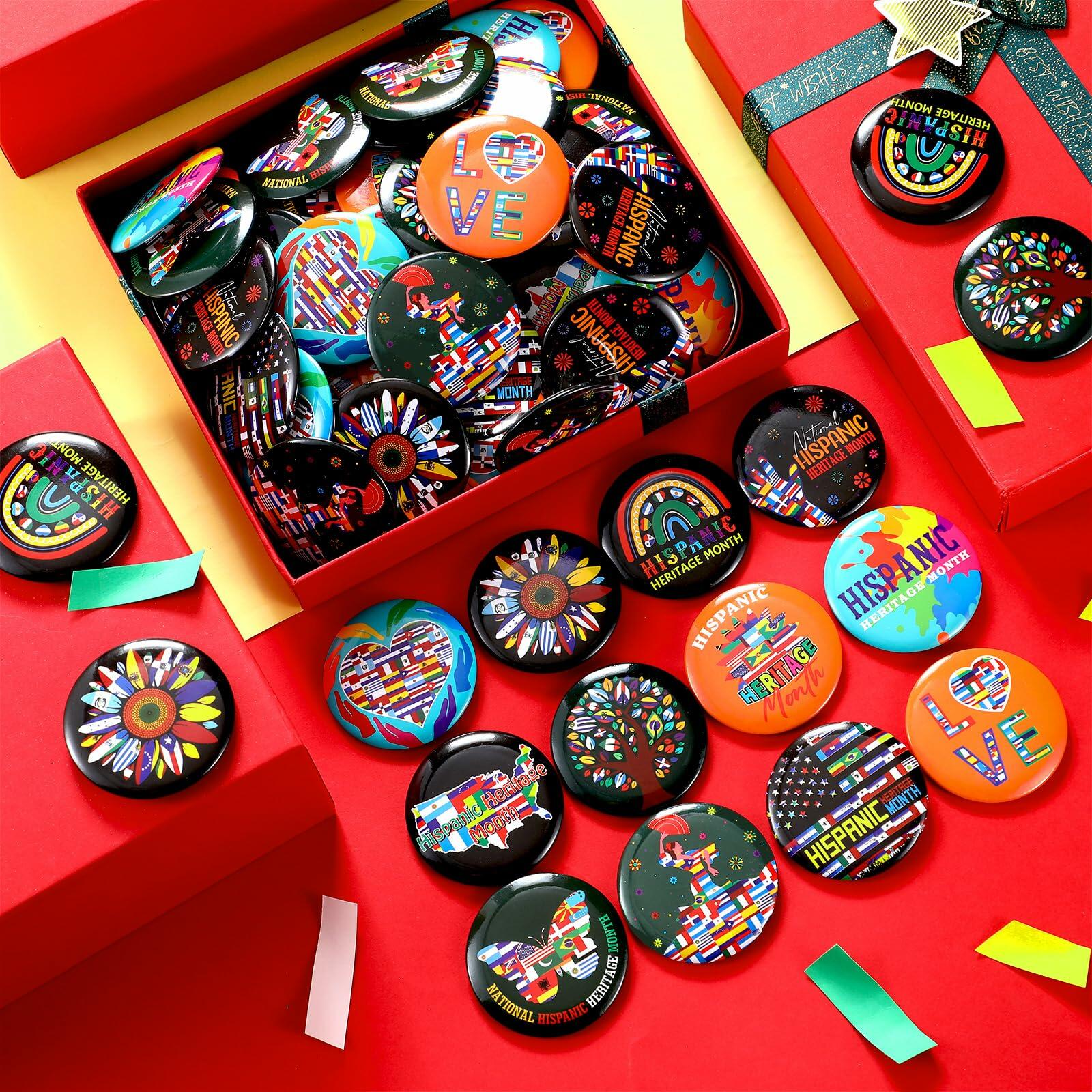Tondiamo Hispanic Heritage Month Buttons Pins 2.24 Inch 120 Pcs Multi Color