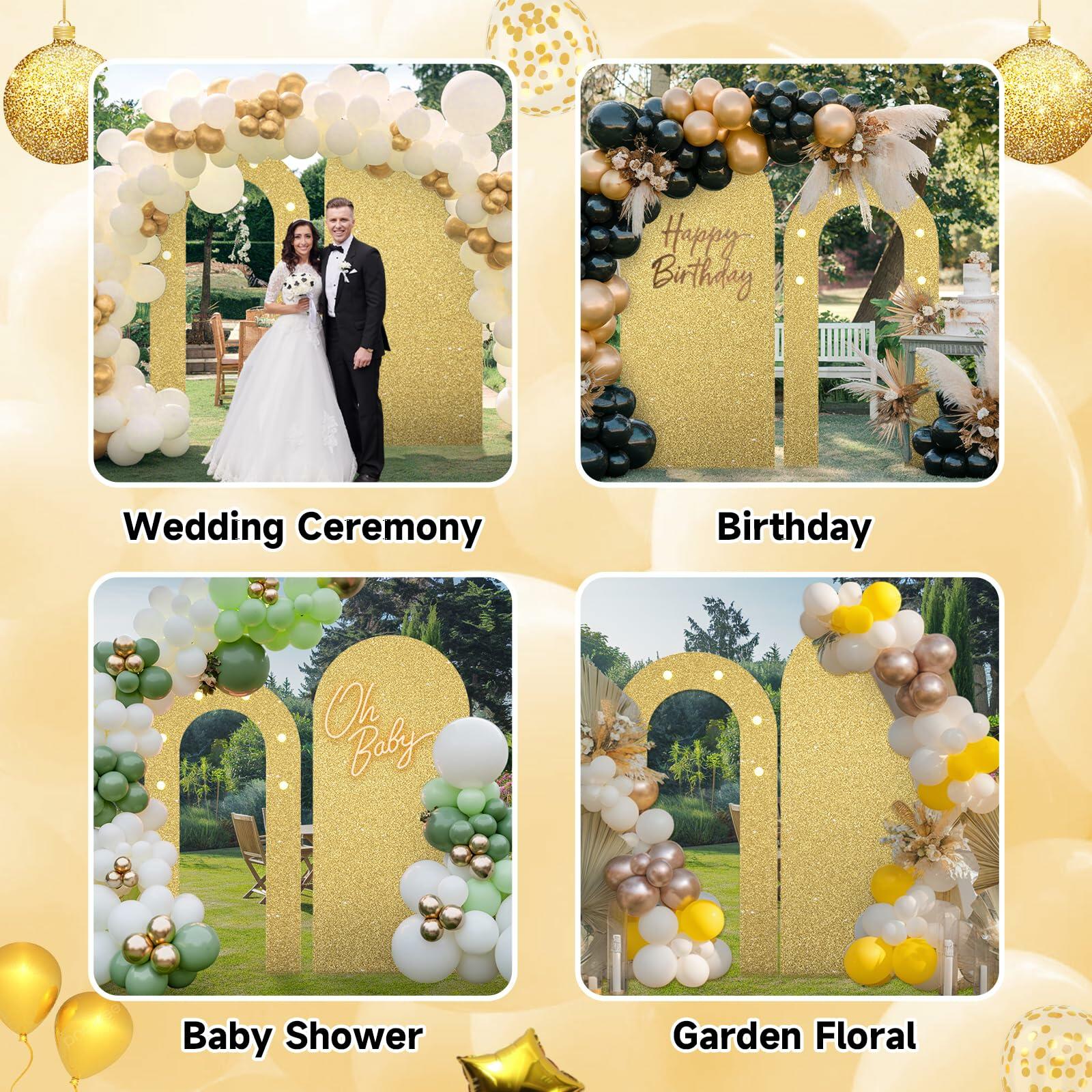 Paready Outdoor Gold Arch Backdrop Stands Pack of 2 Shiny Tropical Frame