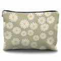 Likjad Sage Green Linen Cosmetic Bag Daisy Decor