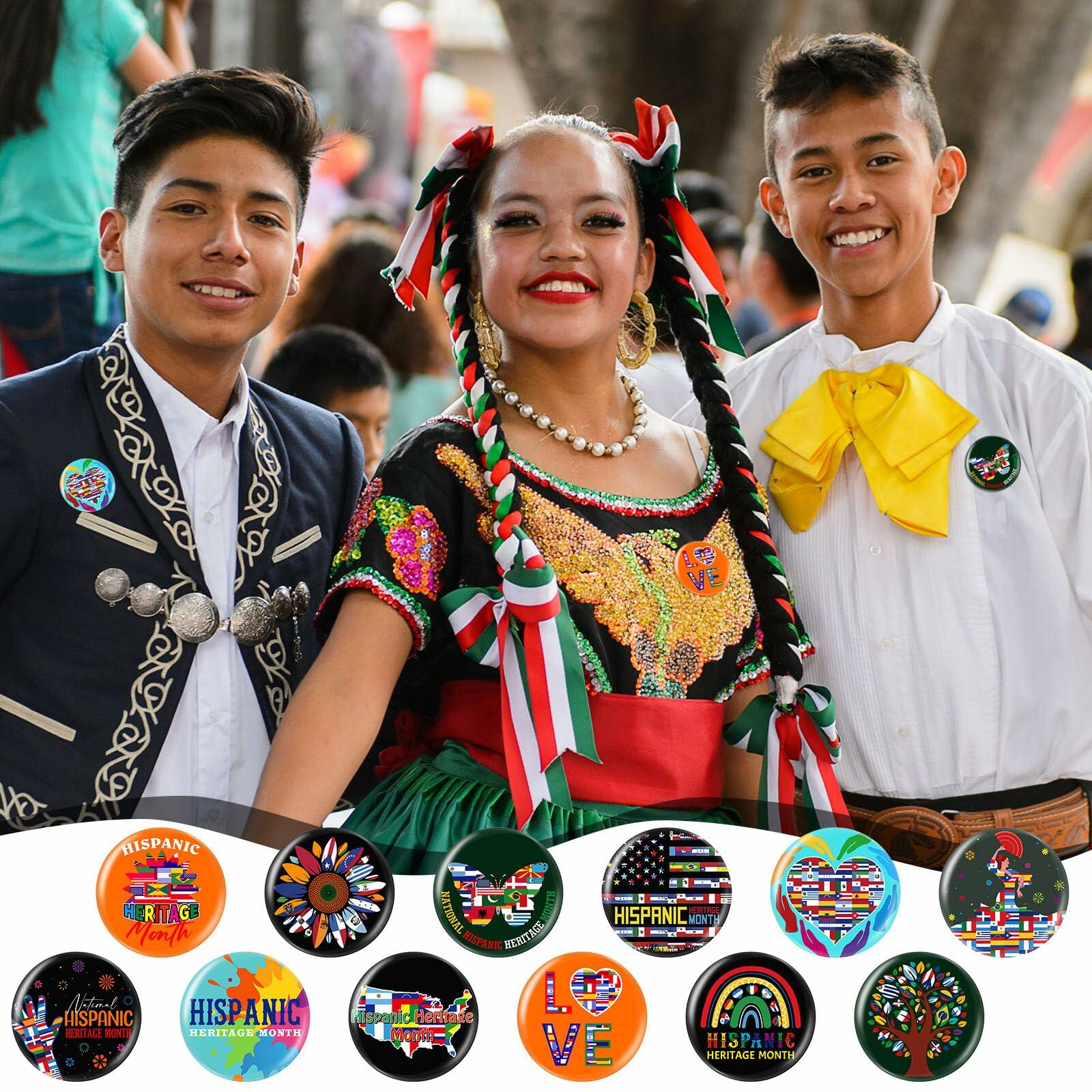 Tondiamo Hispanic Heritage Month Buttons Pins 2.24 Inch 120 Pcs Multi Color