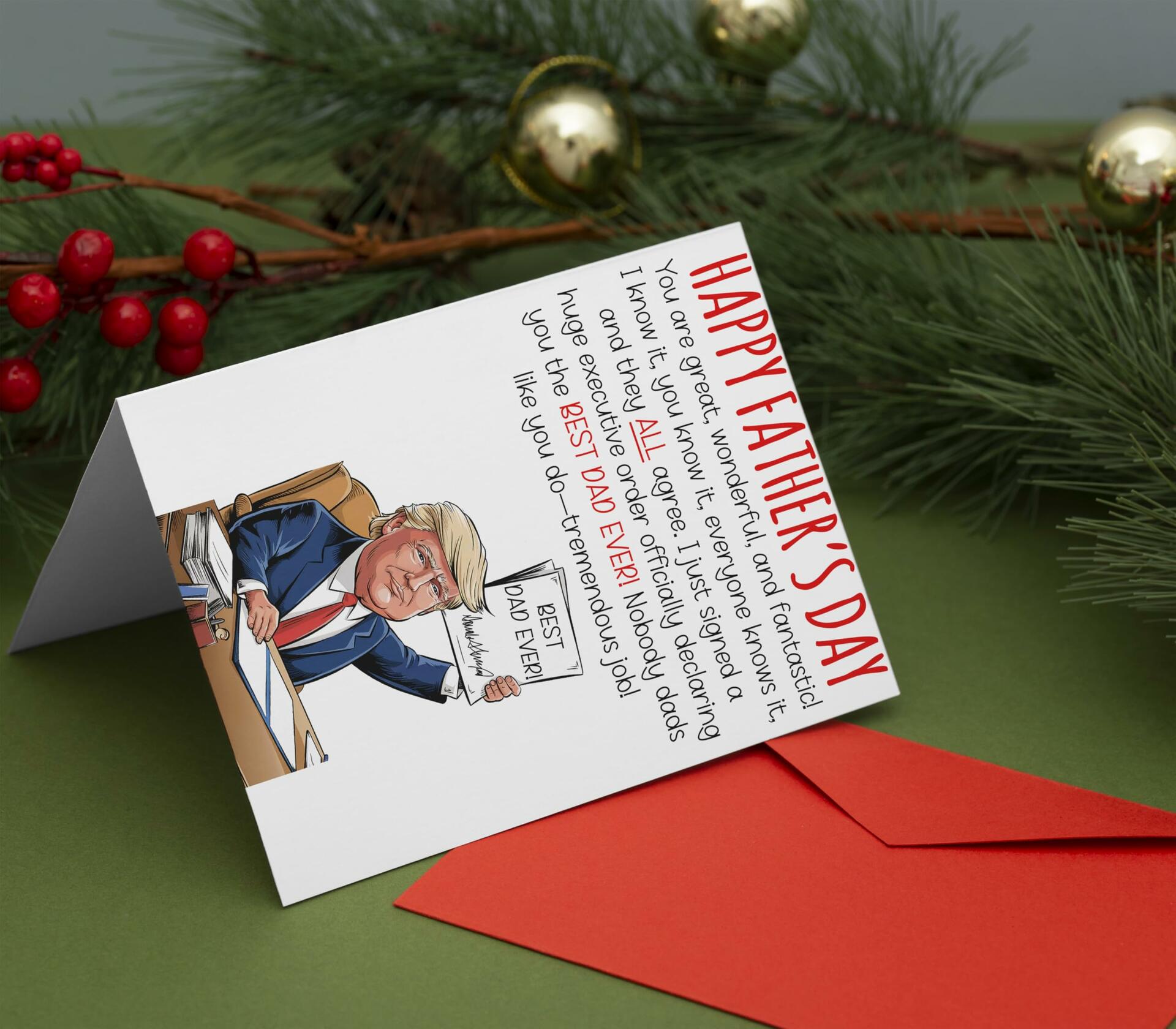 HOMEVAGE Fathers Day Card Funny Quote Folded 5x7in Red Envelope