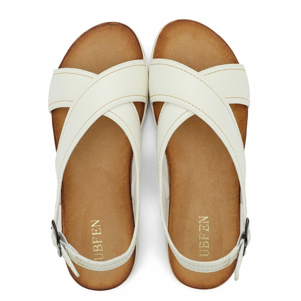 UBFEN Womens Flat Sandals Arch Support Adjustable Slingback White Size 10
