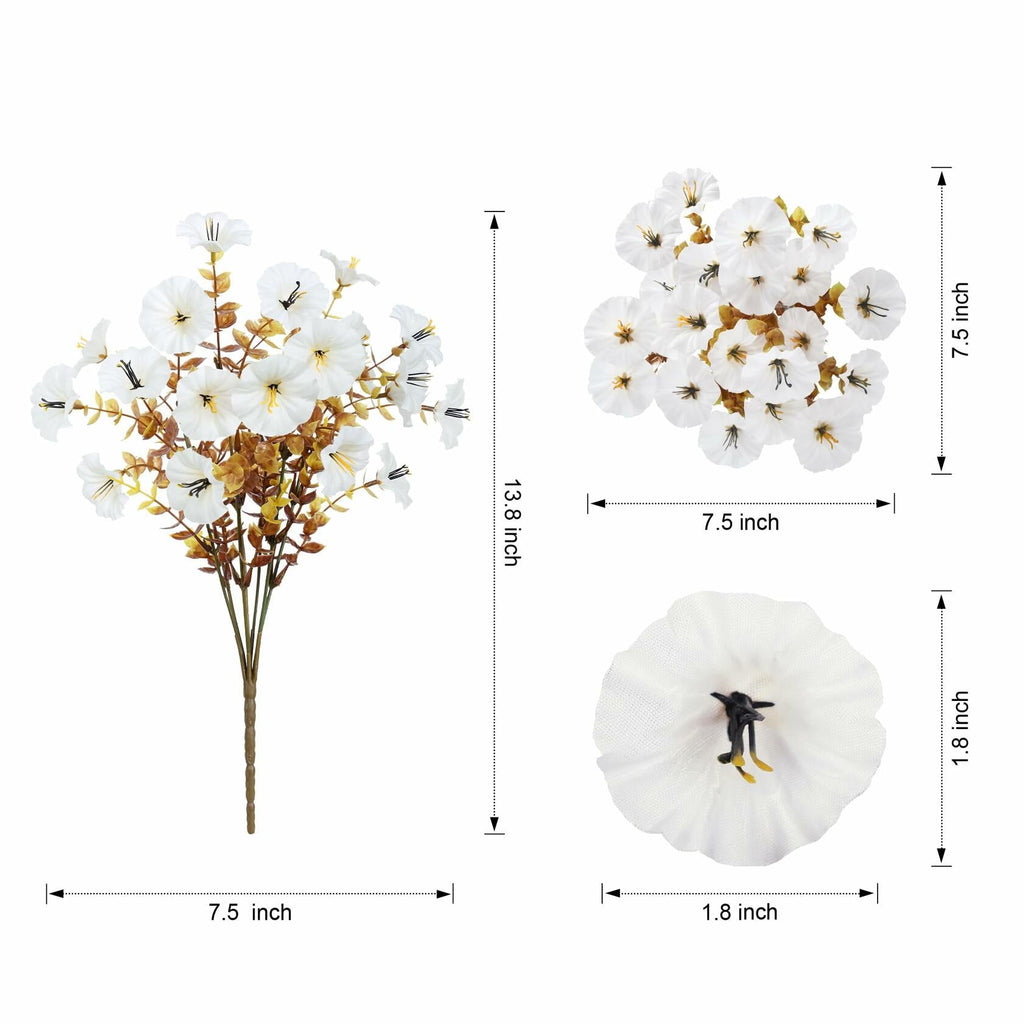 HyeFlora Fake Mums Artificial Fall Flowers 12 Bundles White Silk Morning Glory